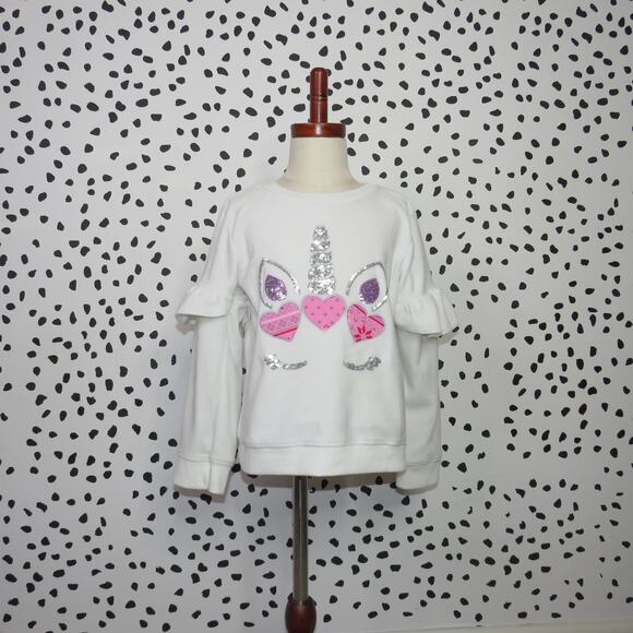 Btween White Unicorn Sequin Heart Girls Pullover Sweatshirt - Picture 1 of 6